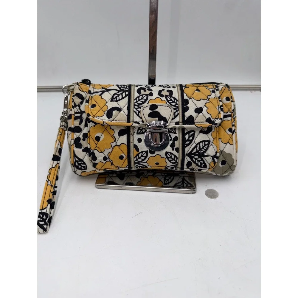 Vera Bradley Retired Go Wild Provencal Yellow Floral Leopard Quilted Turn Lock